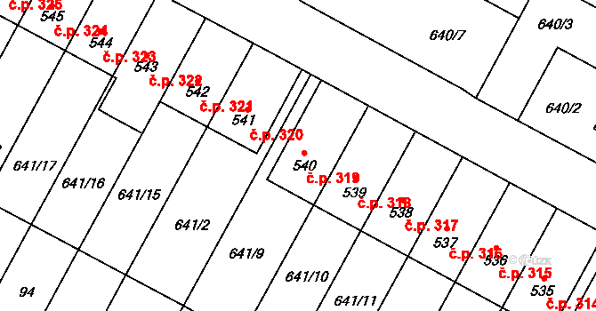 Lučina 319 na parcele st. 540 v KÚ Lučina, Katastrální mapa