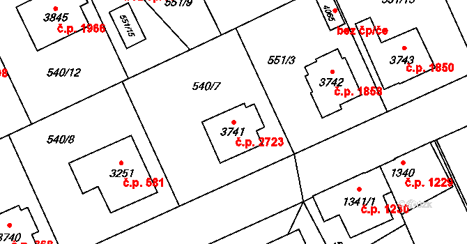 Šumperk 2723 na parcele st. 3741 v KÚ Šumperk, Katastrální mapa
