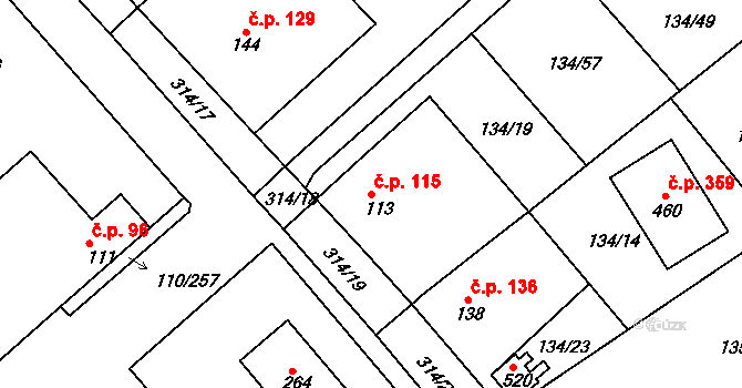 Mratín 115 na parcele st. 113 v KÚ Mratín, Katastrální mapa