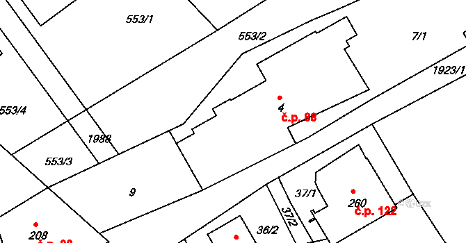 Andělka 88, Višňová na parcele st. 4 v KÚ Andělka, Katastrální mapa