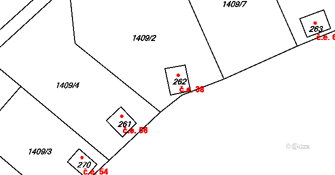 Koda 38, Tetín na parcele st. 262 v KÚ Tetín u Berouna, Katastrální mapa