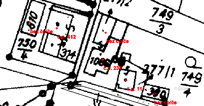 Písek 234 na parcele st. 1086 v KÚ Písek u Jablunkova, Katastrální mapa