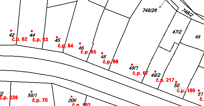 Nechanice 66 na parcele st. 48 v KÚ Nechanice, Katastrální mapa