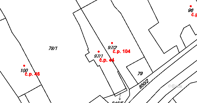 Břevenec 44, Šumvald na parcele st. 97/1 v KÚ Břevenec, Katastrální mapa