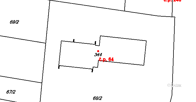 Slatinice 64 na parcele st. 344 v KÚ Slatinice na Hané, Katastrální mapa