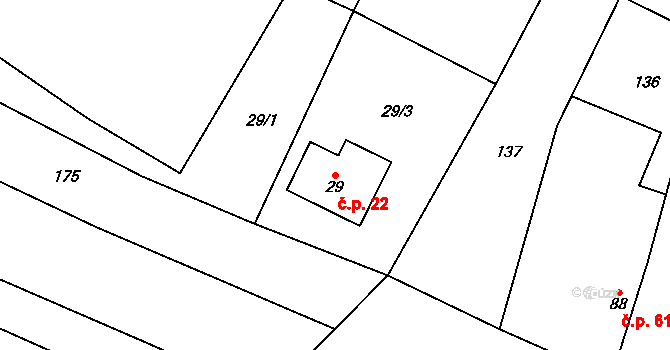 Chomutičky 22, Chomutice na parcele st. 29 v KÚ Chomutičky, Katastrální mapa