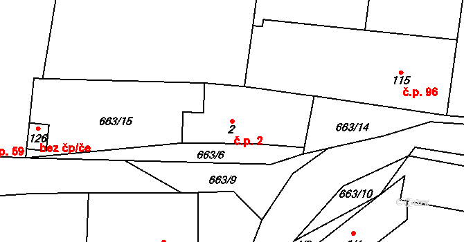 Podbradec 2, Mšené-lázně na parcele st. 2 v KÚ Podbradec, Katastrální mapa