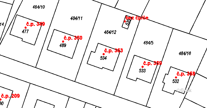 Miletín 353 na parcele st. 534 v KÚ Miletín, Katastrální mapa