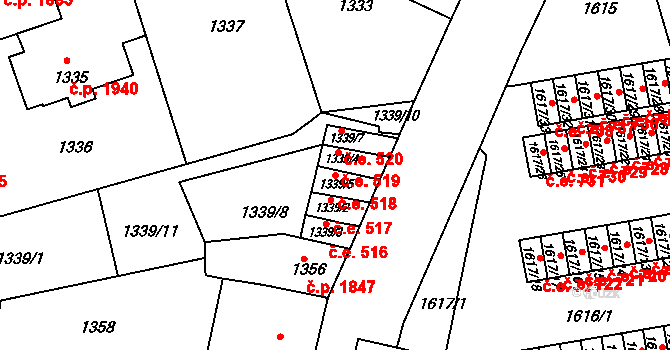 Ústí nad Labem-centrum 518, Ústí nad Labem na parcele st. 1339/5 v KÚ Ústí nad Labem, Katastrální mapa