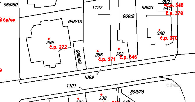 Bohosudov 271, Krupka na parcele st. 285 v KÚ Bohosudov, Katastrální mapa