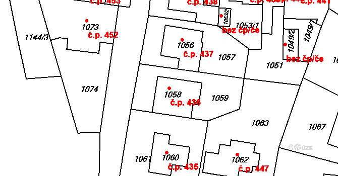Proboštov 436 na parcele st. 1058 v KÚ Proboštov u Teplic, Katastrální mapa