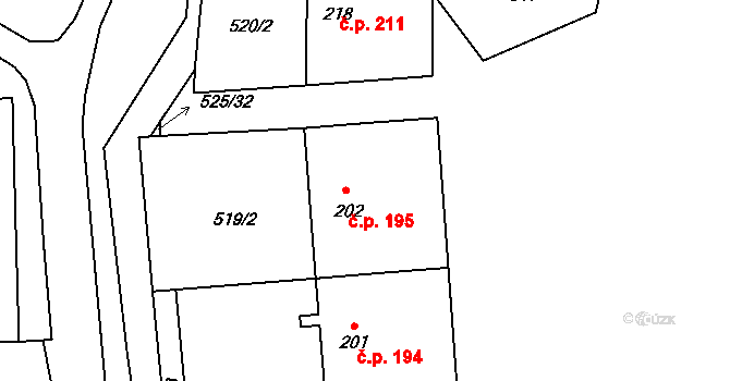 Vladislav 195 na parcele st. 202 v KÚ Vladislav, Katastrální mapa