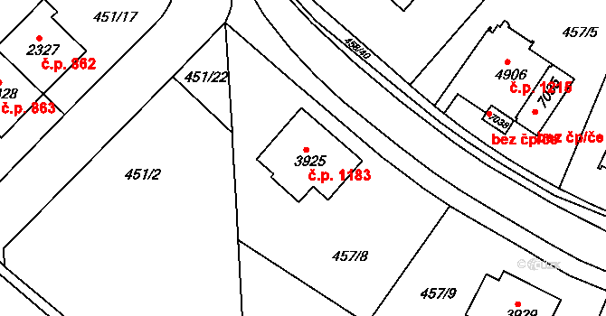 Horka-Domky 1183, Třebíč na parcele st. 3925 v KÚ Třebíč, Katastrální mapa