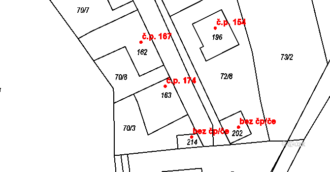 Zeměchy 174, Jimlín na parcele st. 163 v KÚ Zeměchy u Loun, Katastrální mapa