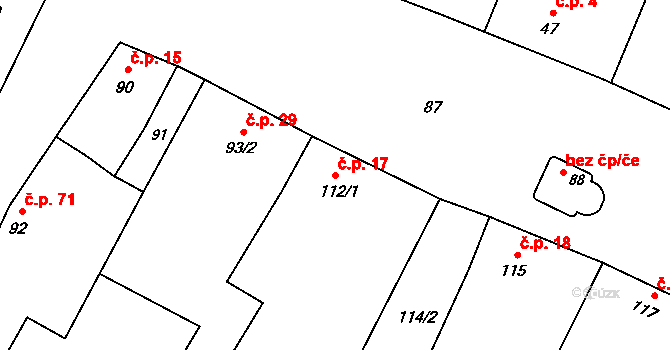 Tři Dvory 17, Litovel na parcele st. 112/1 v KÚ Tři Dvory u Litovle, Katastrální mapa