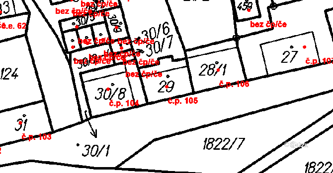 Oloví 105 na parcele st. 29 v KÚ Oloví, Katastrální mapa