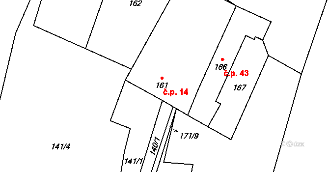 Hrdlořezy 14, Suchdol nad Lužnicí na parcele st. 161 v KÚ Hrdlořezy u Suchdola nad Lužnicí, Katastrální mapa