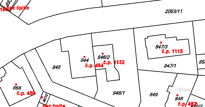 Košíře 1132, Praha na parcele st. 846/2 v KÚ Košíře, Katastrální mapa