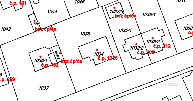 Zbraslav 1326, Praha na parcele st. 1034 v KÚ Zbraslav, Katastrální mapa