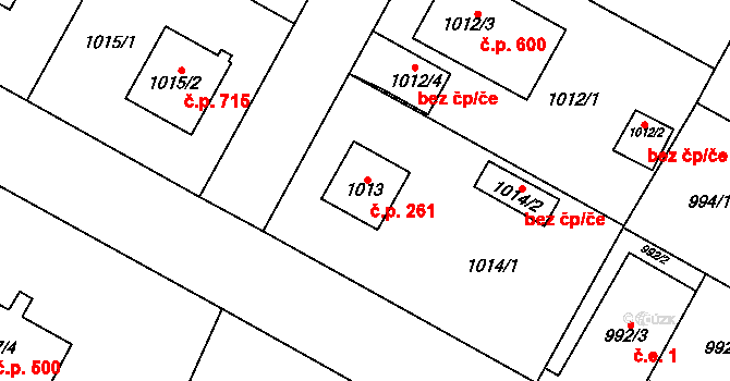 Ďáblice 261, Praha na parcele st. 1013 v KÚ Ďáblice, Katastrální mapa