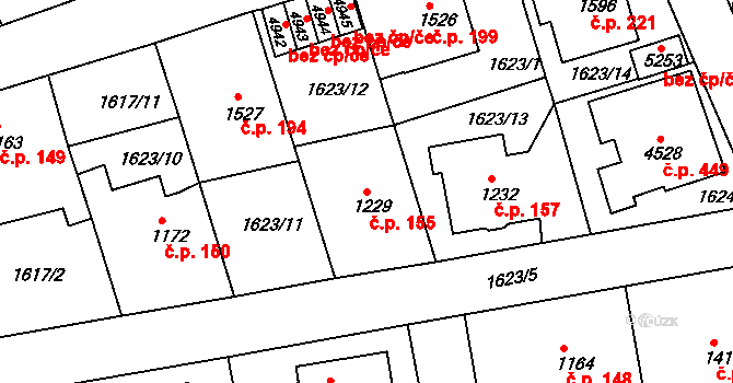 Kryblice 155, Trutnov na parcele st. 1229 v KÚ Trutnov, Katastrální mapa