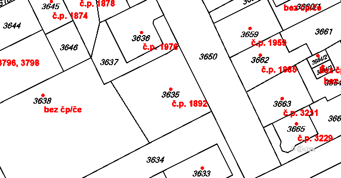 Chomutov 1892 na parcele st. 3635 v KÚ Chomutov I, Katastrální mapa