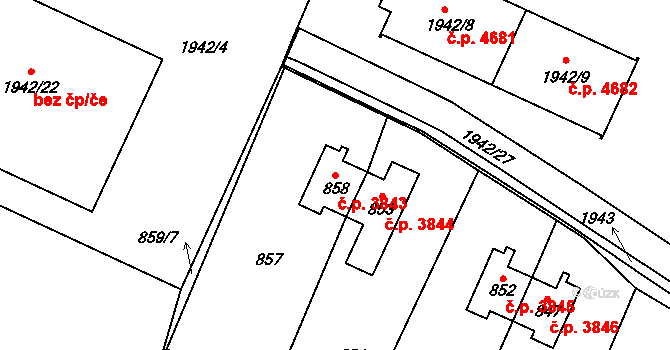 Chomutov 3843 na parcele st. 858 v KÚ Chomutov I, Katastrální mapa