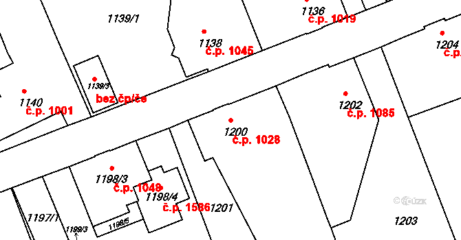 Rumburk 1 1028, Rumburk na parcele st. 1200 v KÚ Rumburk, Katastrální mapa