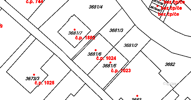 Fryštát 1024, Karviná na parcele st. 3681/6 v KÚ Karviná-město, Katastrální mapa
