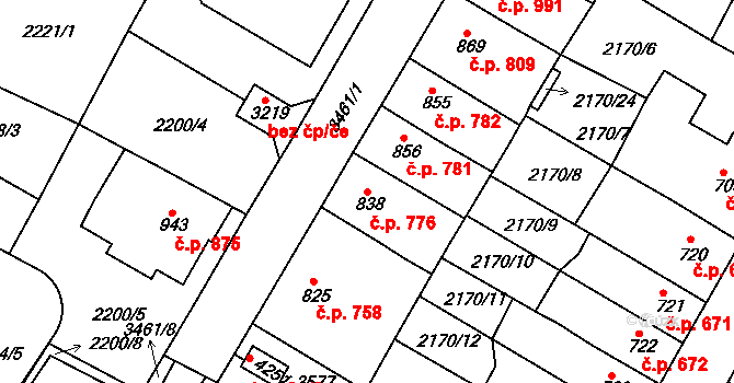 Česká Třebová 776 na parcele st. 838 v KÚ Česká Třebová, Katastrální mapa