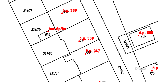 Čebín 368 na parcele st. 531 v KÚ Čebín, Katastrální mapa