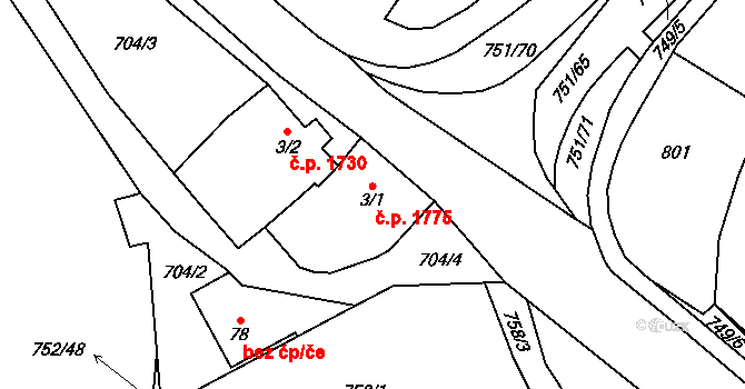 Havlíčkův Brod 1775 na parcele st. 3/1 v KÚ Perknov, Katastrální mapa