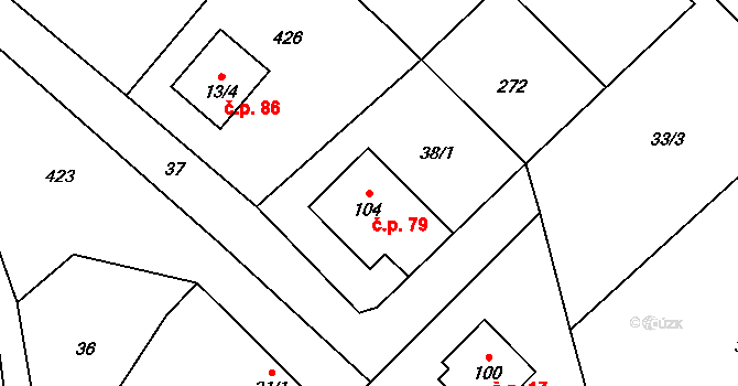 Smilovice 79 na parcele st. 104 v KÚ Smilovice u Luštěnic, Katastrální mapa