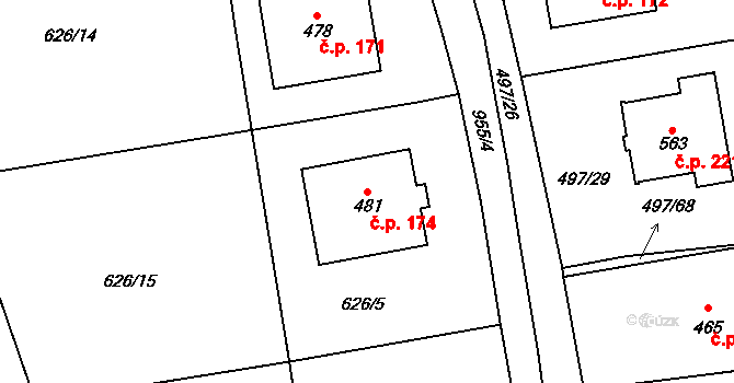 Špičák 174, Železná Ruda na parcele st. 481 v KÚ Špičák, Katastrální mapa