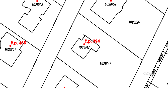 Křelov 394, Křelov-Břuchotín na parcele st. 1028/47 v KÚ Křelov, Katastrální mapa