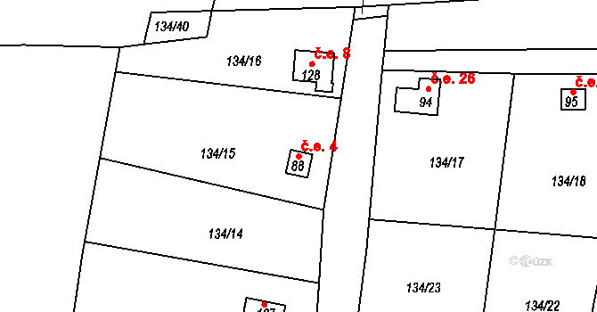 Senkov 4, Zbrašín na parcele st. 88 v KÚ Senkov, Katastrální mapa