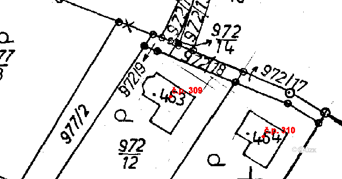 Jeřmanice 309 na parcele st. 463 v KÚ Jeřmanice, Katastrální mapa