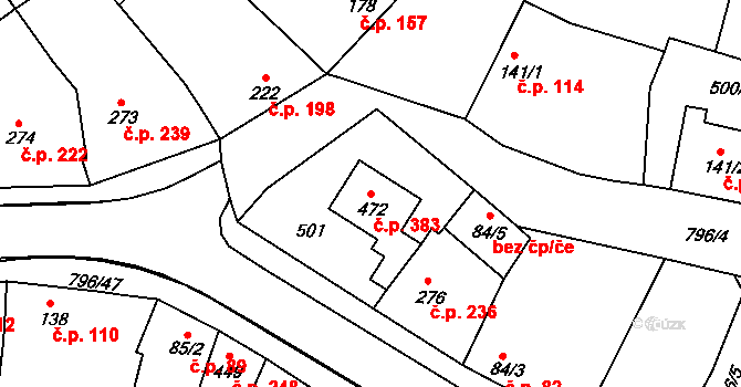 Sady 383, Uherské Hradiště na parcele st. 472 v KÚ Sady, Katastrální mapa