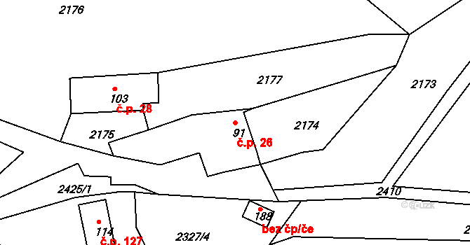 Pusté Skaliny 26, Benešov nad Černou na parcele st. 91 v KÚ Děkanské Skaliny, Katastrální mapa