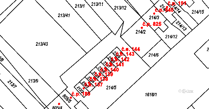 Lom 141 na parcele st. 213/6 v KÚ Lom u Mostu, Katastrální mapa