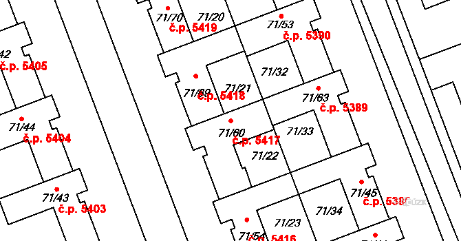 Helenín 5417, Jihlava na parcele st. 71/60 v KÚ Helenín, Katastrální mapa