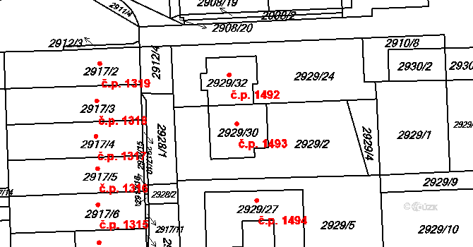 Slavkov u Brna 1493 na parcele st. 2929/30 v KÚ Slavkov u Brna, Katastrální mapa