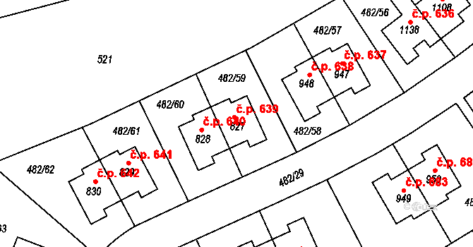 Nehvizdy 639 na parcele st. 827 v KÚ Nehvizdy, Katastrální mapa