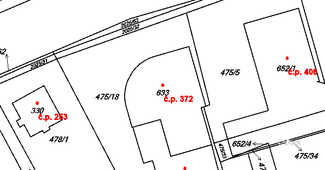 Louky 372, Zlín na parcele st. 633 v KÚ Louky nad Dřevnicí, Katastrální mapa