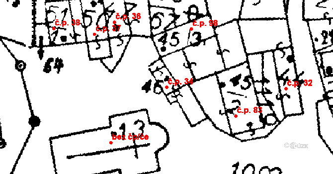 Žihobce 34 na parcele st. 46 v KÚ Žihobce, Katastrální mapa