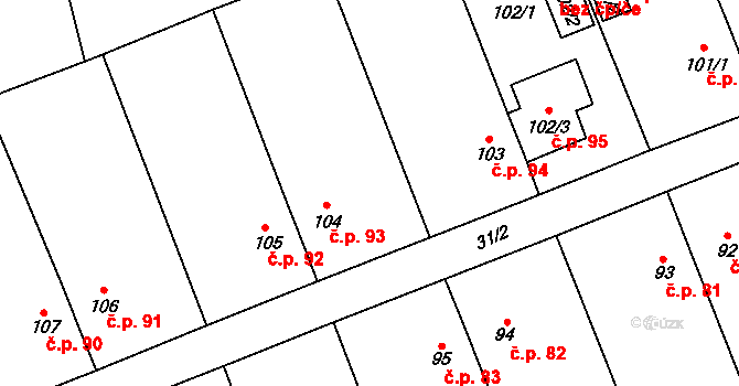 Dolní Ostrovec 93, Ostrovec na parcele st. 104 v KÚ Dolní Ostrovec, Katastrální mapa