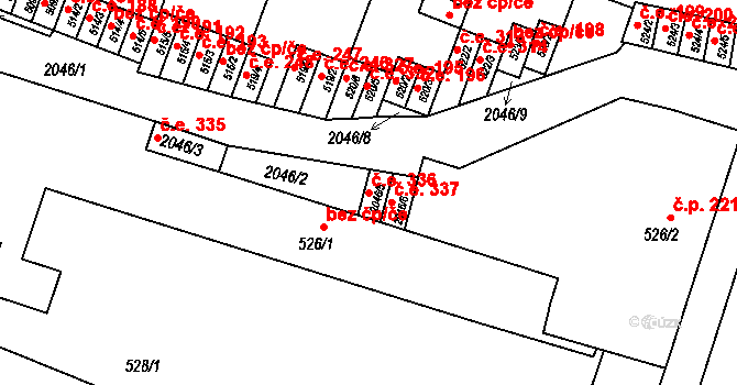 Modřice 336 na parcele st. 2046/5 v KÚ Modřice, Katastrální mapa