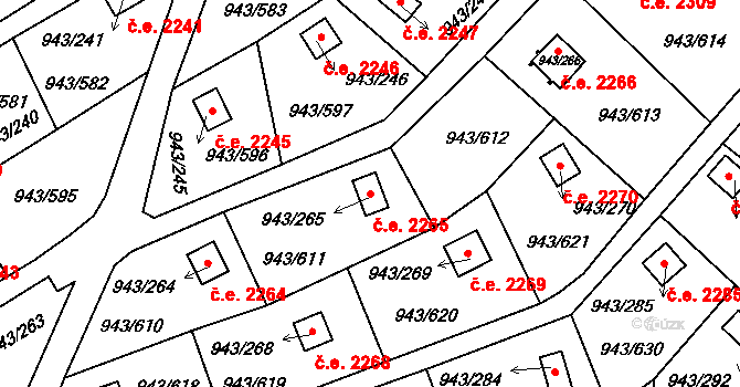 Velká Chuchle 2265, Praha na parcele st. 943/265 v KÚ Velká Chuchle, Katastrální mapa