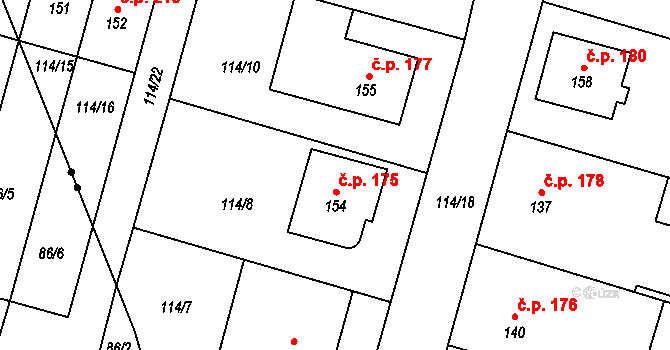 Horní Bory 175, Bory na parcele st. 154 v KÚ Horní Bory, Katastrální mapa