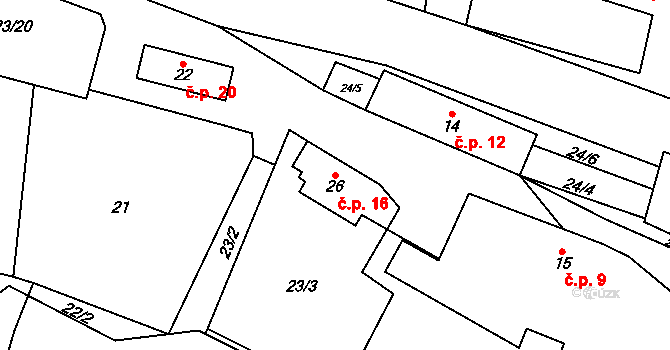 Špinov 16, Nížkov na parcele st. 26 v KÚ Špinov, Katastrální mapa